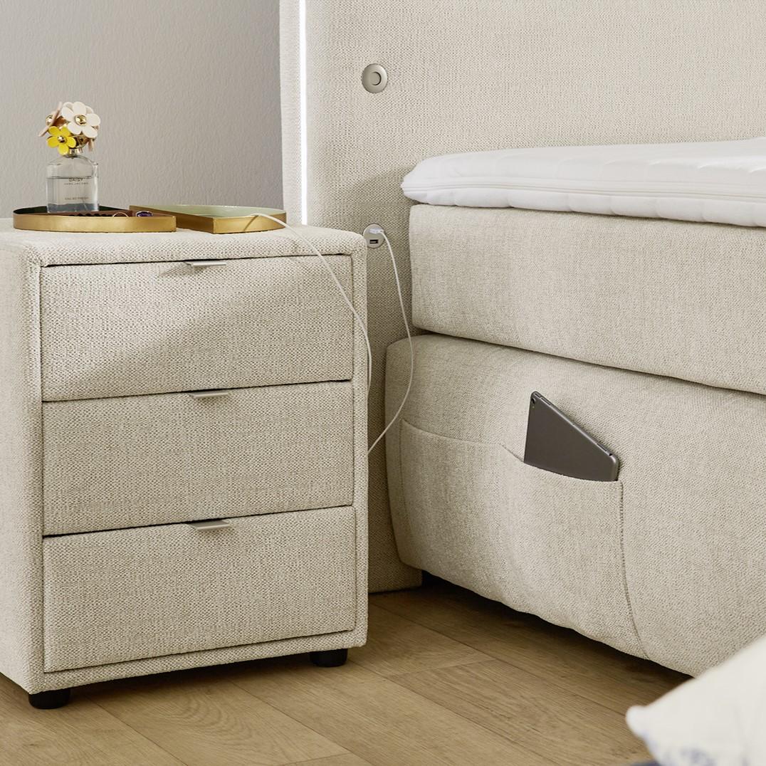 Boxspring LELYSTAD Chenille beige 180x200