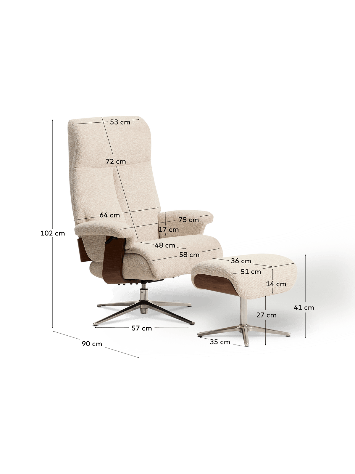 Draaistoel Toriel Beige/Aluminium