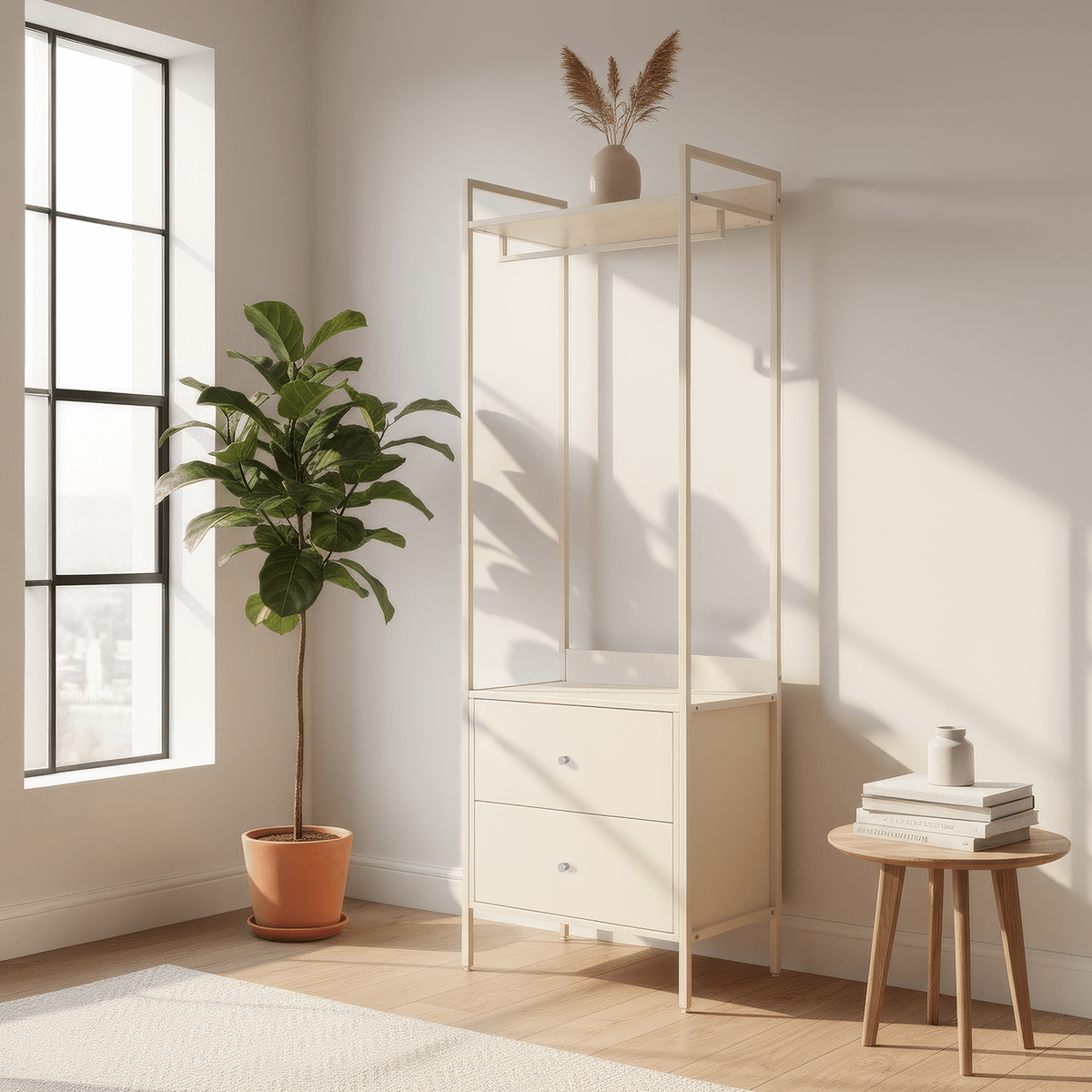 Wandkast LYRA met Roede/2 Laden Beige B64
