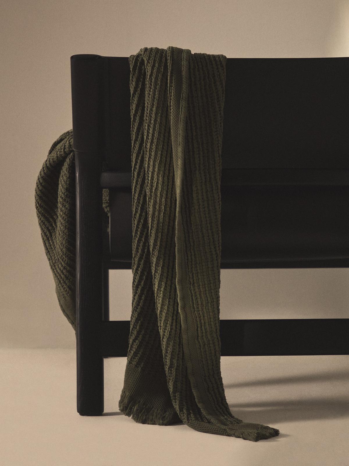 Nulina groene deken van 100% katoen met wafeldessin 130 x 170 cm