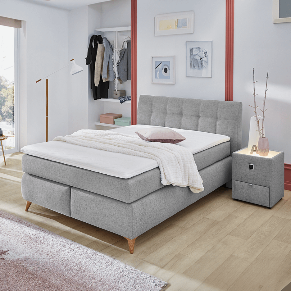 Boxspring STAPHORST Stof 369/09 Lichtgrijs 140x200