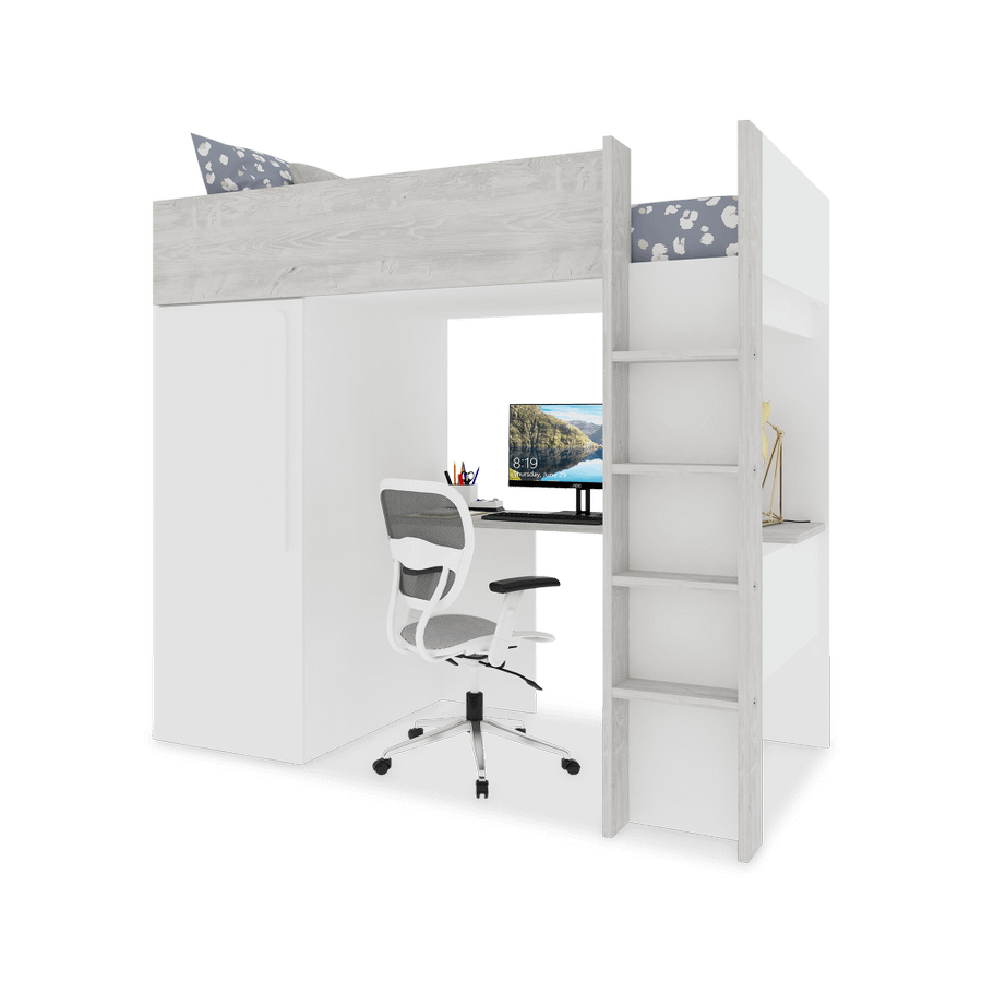 Hoogslaper incl. bureau/kleerkast LEVI White Hoogslaper incl. bureau/kleerkast LEVI White
