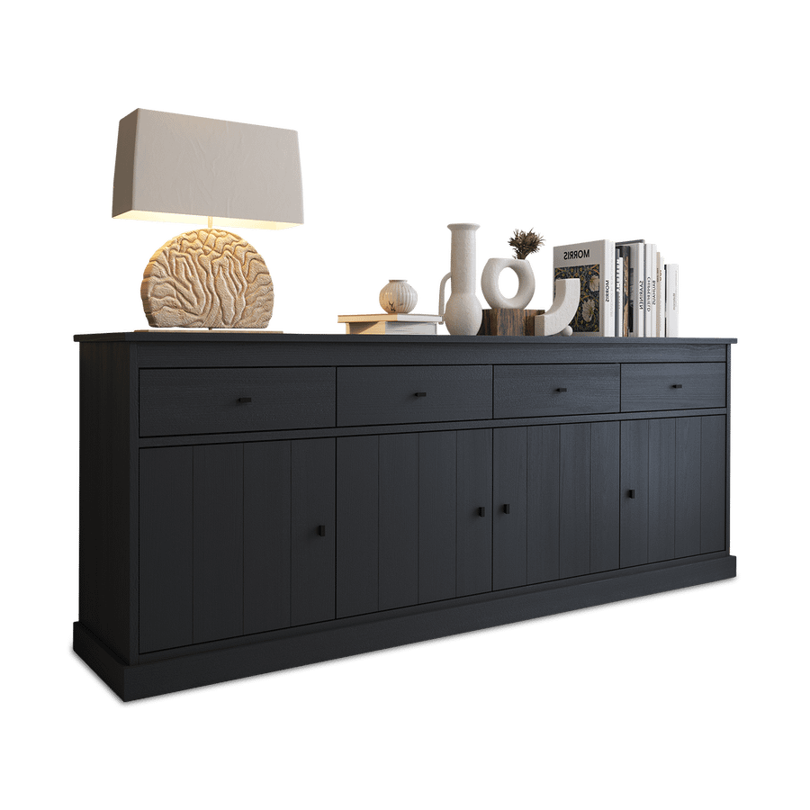 Eetkamer CASTELLO: Dressoir + Vitrinekast + Tafel 180x98 + 4X stoelen ERVI Cream Eetkamer CASTELLO: Dressoir + Vitrinekast + Tafel 180x98 + 4X stoelen ERVI Cream