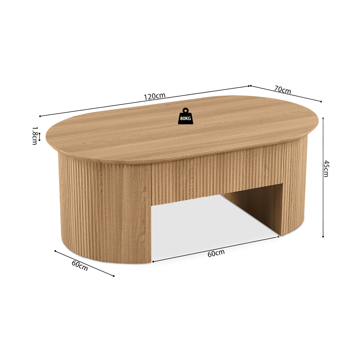 Salontafel PORTO Lift-Top Decor Eik Naturel 120x70