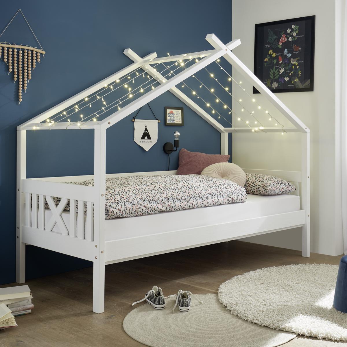Hemelbed SOLVITA Wit Grenen 90x200