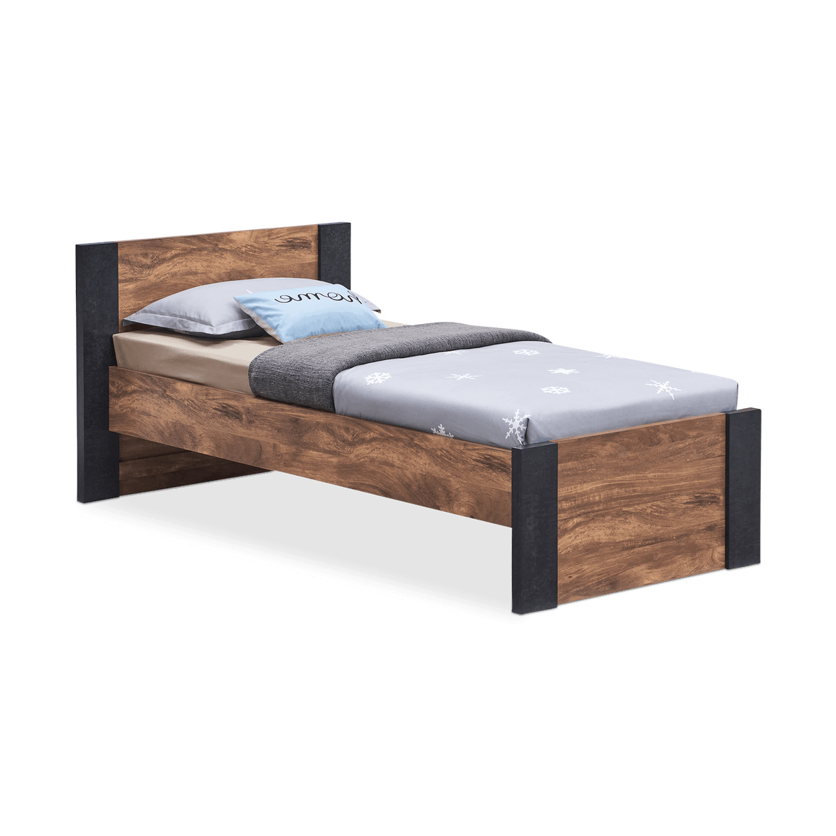 Bed MATHIS Acacia/Black Concrete 90x200