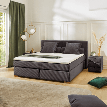 Boxspring TILBURG Ribfluweel Donkergrijs 180x200 Boxspring TILBURG Ribfluweel Donkergrijs 180x200