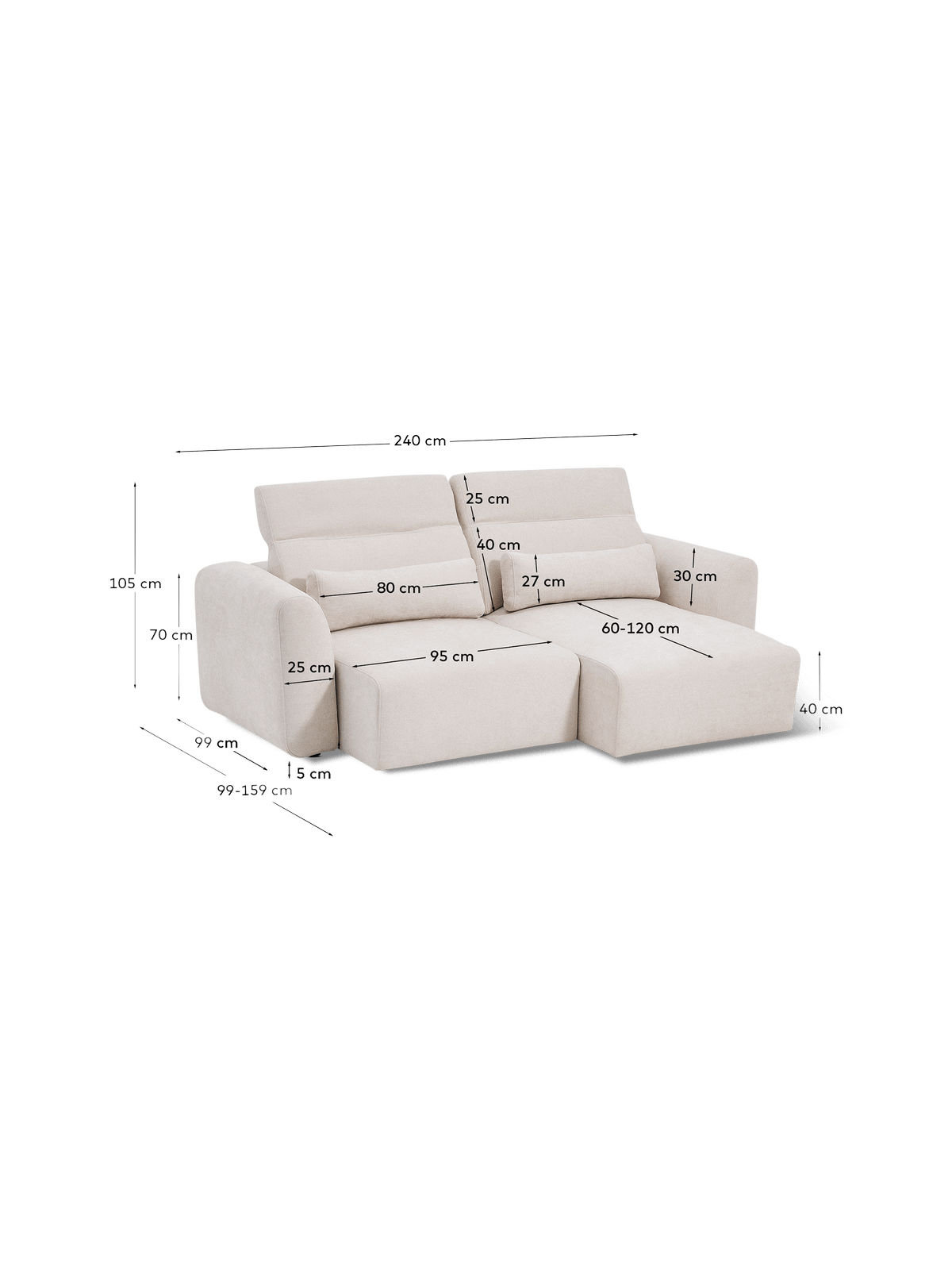 3-zit Lares Beige Chenille B240