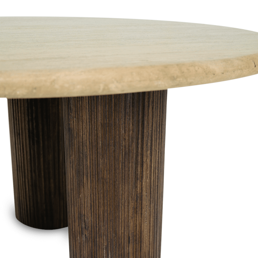 Salontafel PURNIMA Ø90 Travertijn/Mango Donkerbruin Salontafel PURNIMA Ø90 Travertijn/Mango Donkerbruin