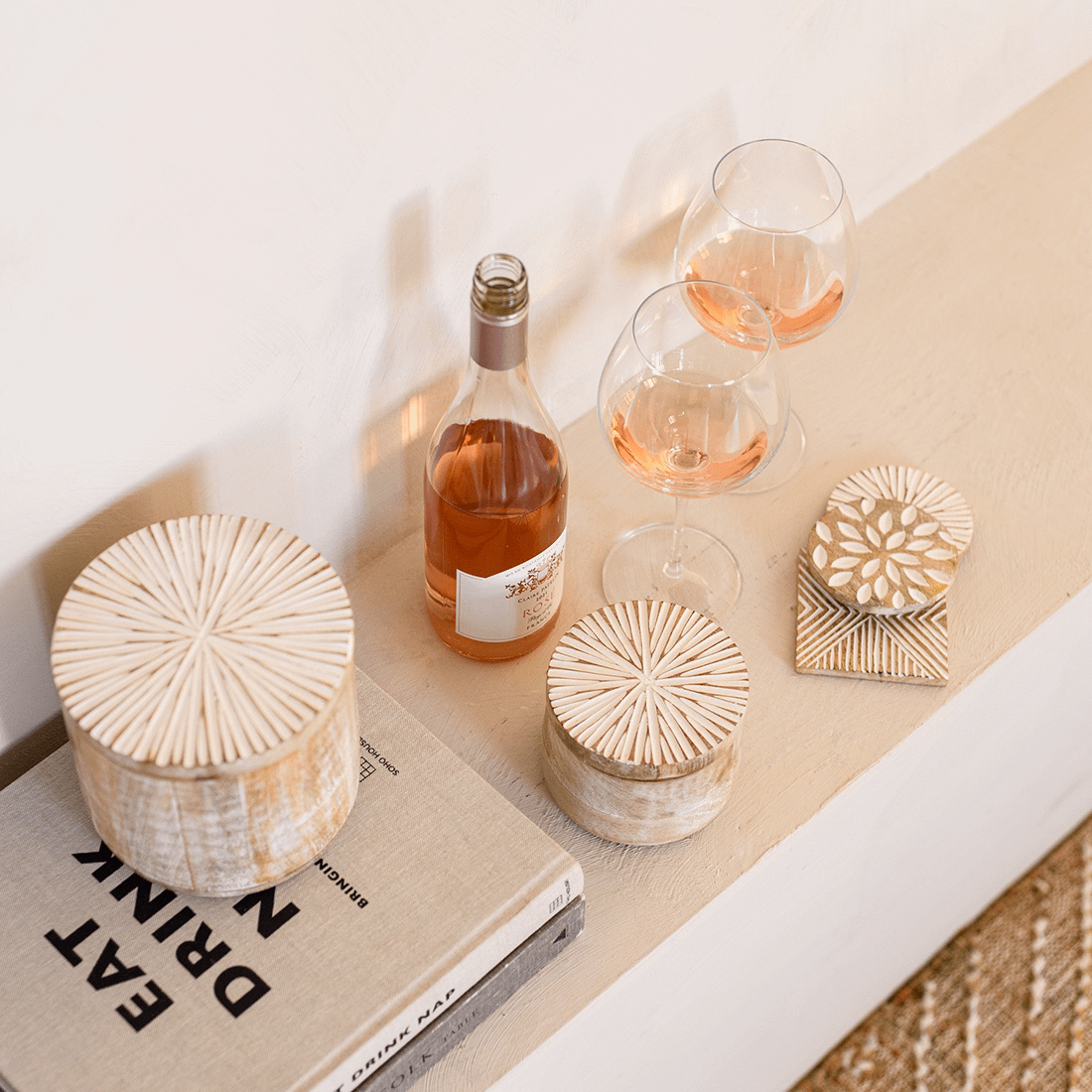 S/6 Glasonderzetters MONIAR Rond Hout Naturel