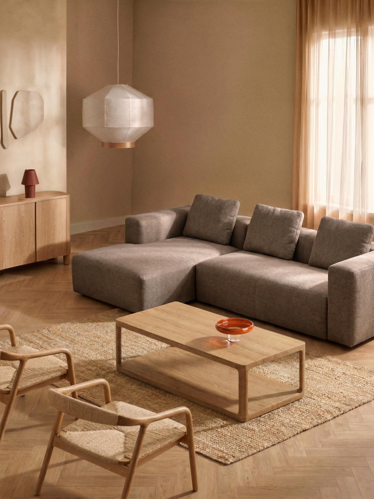 Hoeksalon Blok Longchair Links Bruin B300