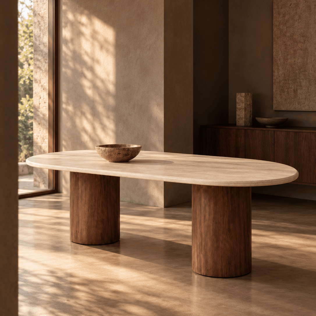 Eettafel MONSOON 220x110 Concrete Terrazzo/Walnoot