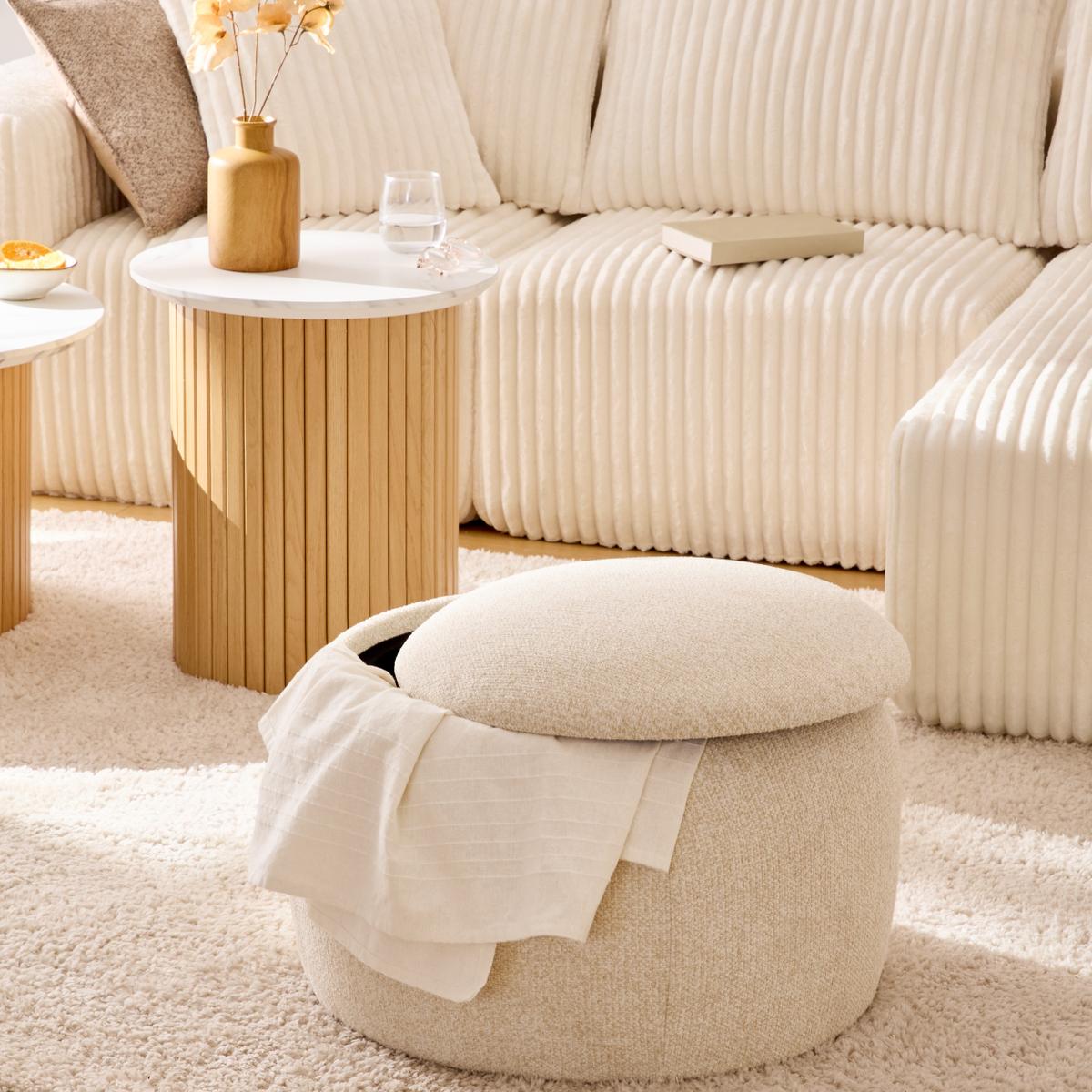 Opbergpouf HELIORE Rond Bouclé Beige