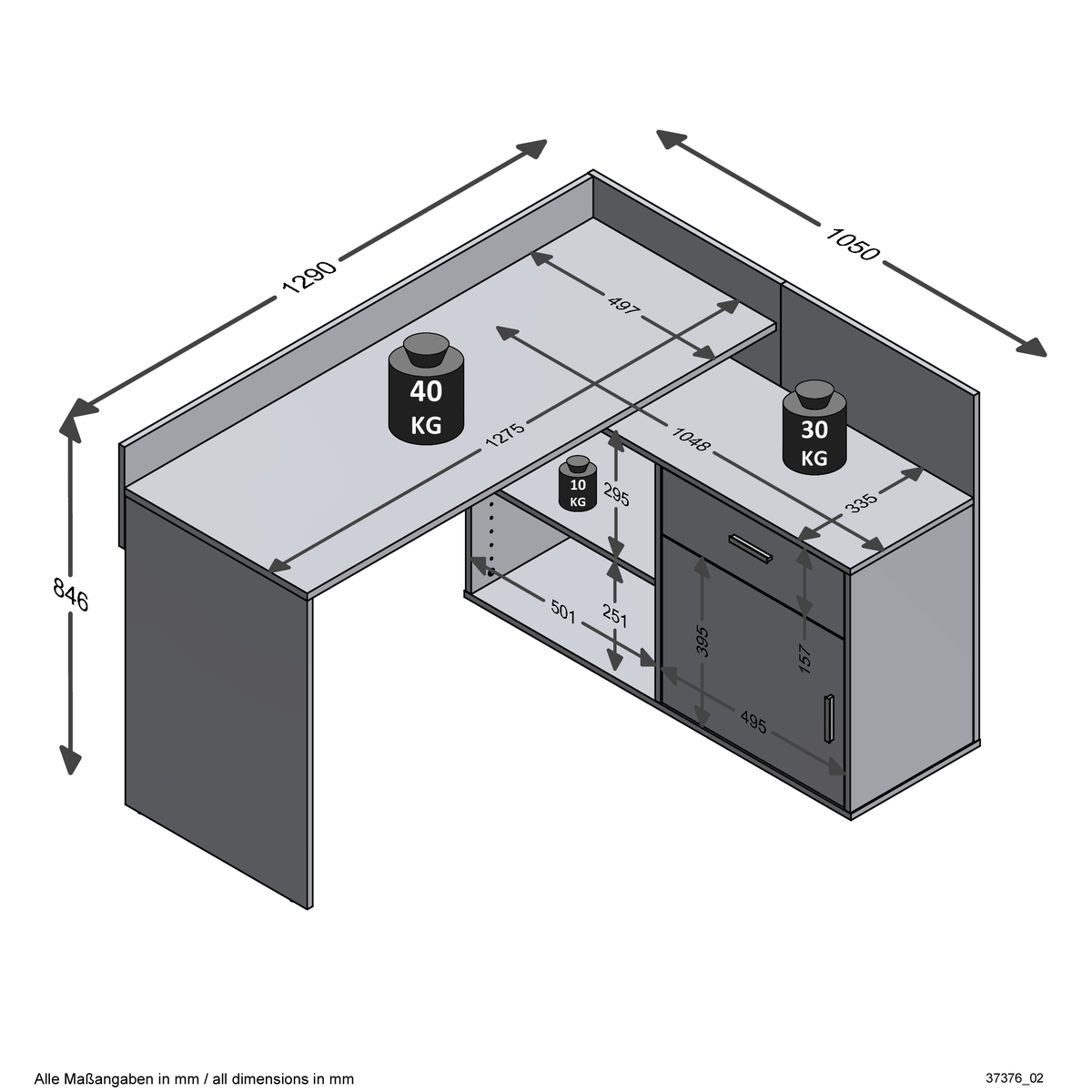 Bureau DOTTY Beton/Wit