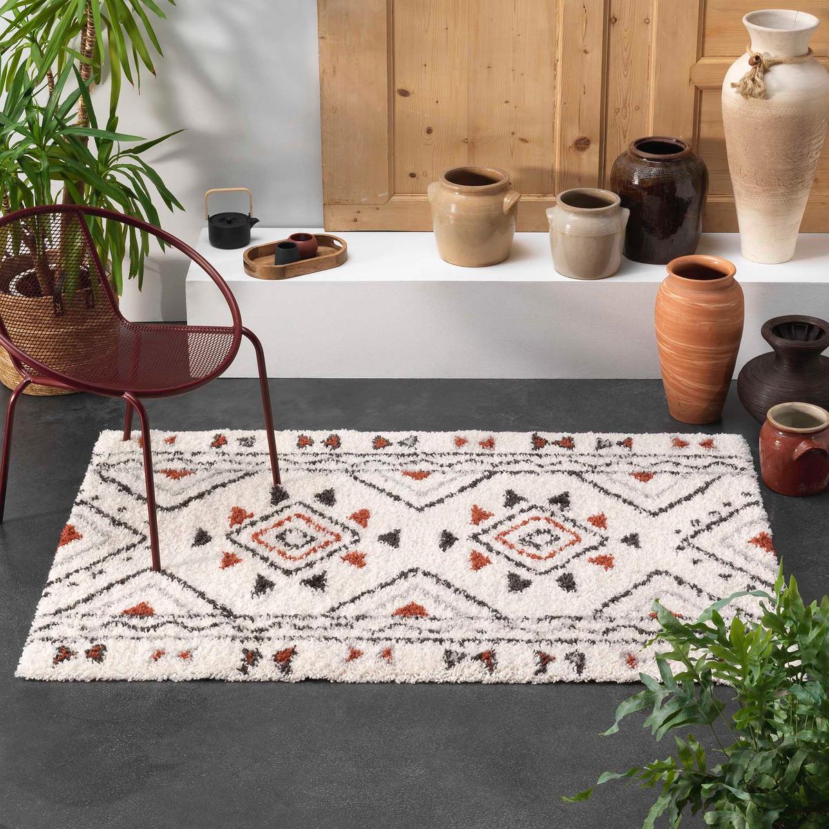 Tapijt HARIANE Beige/zwart/rood