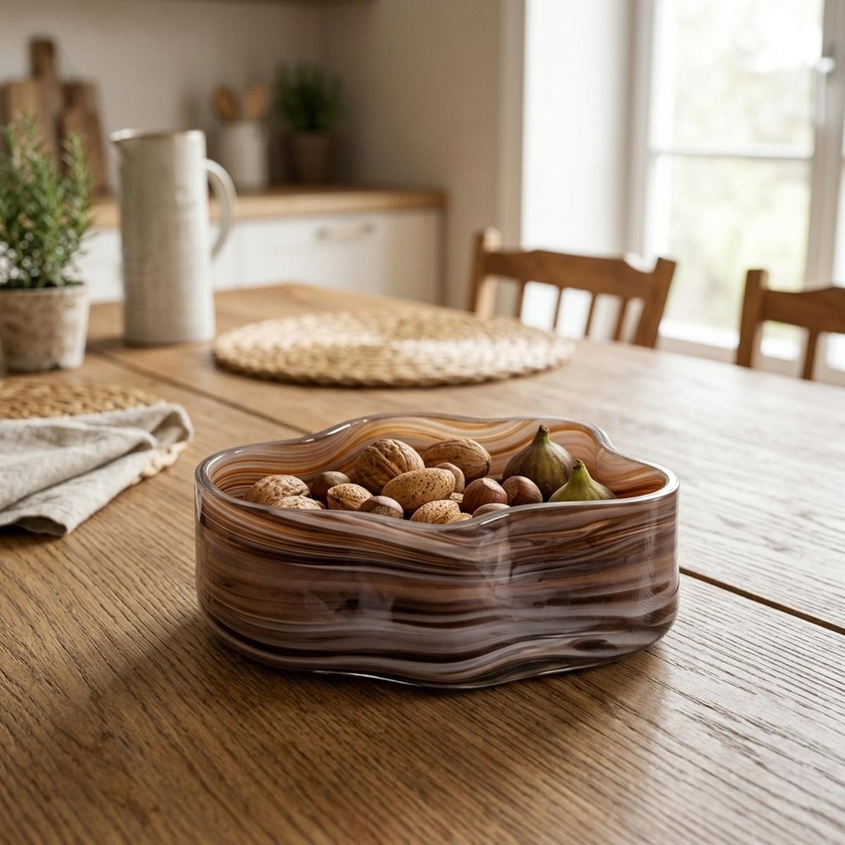 Schaal MARIOL Organisch Glas Marmerlook Bruin