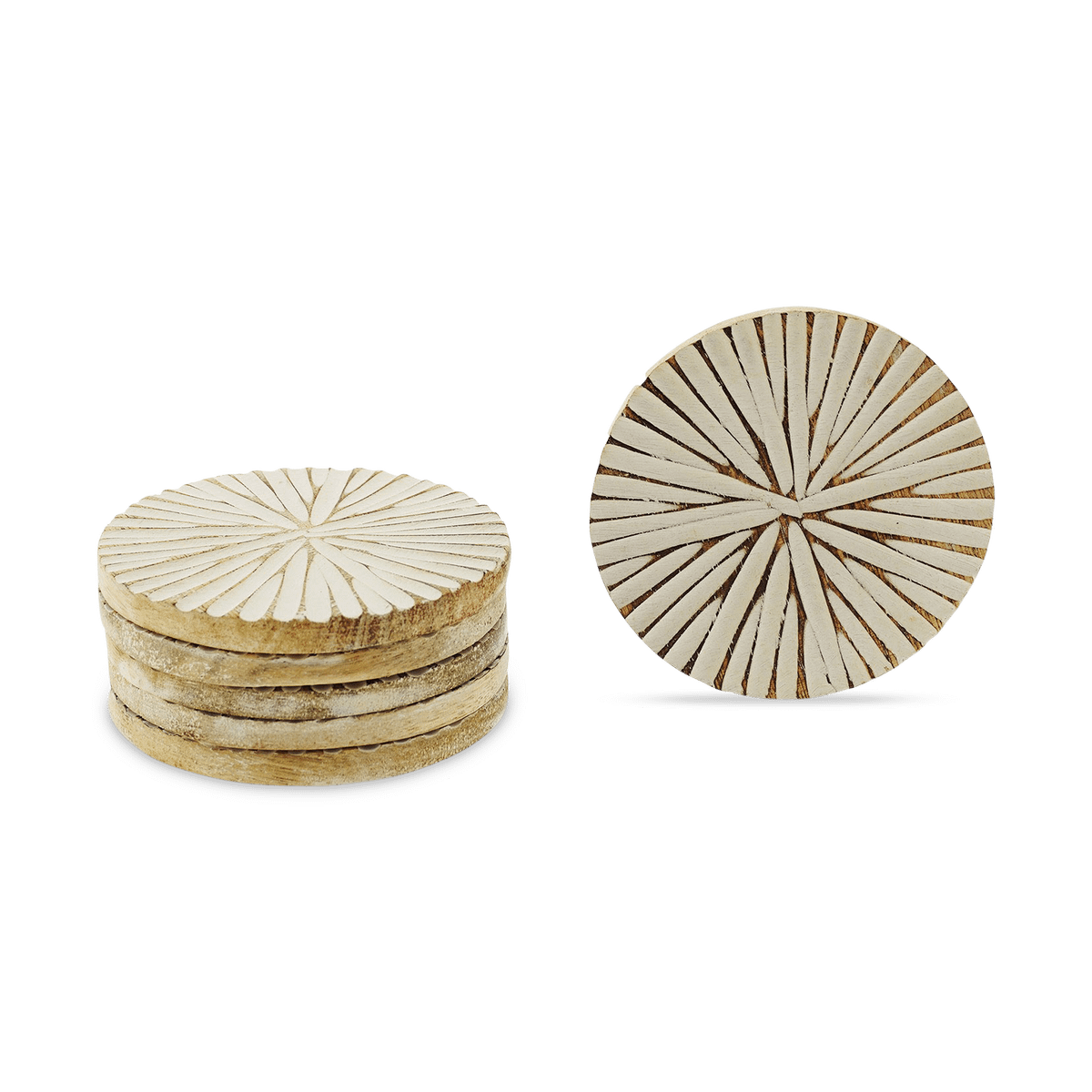 S/6 Glasonderzetters MONIAR Rond Hout Naturel