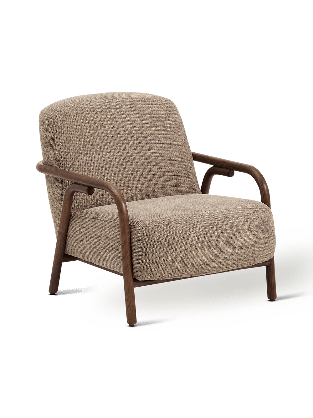Fauteuil Sylo in taupe chenille en massief essenhout FSC 100%