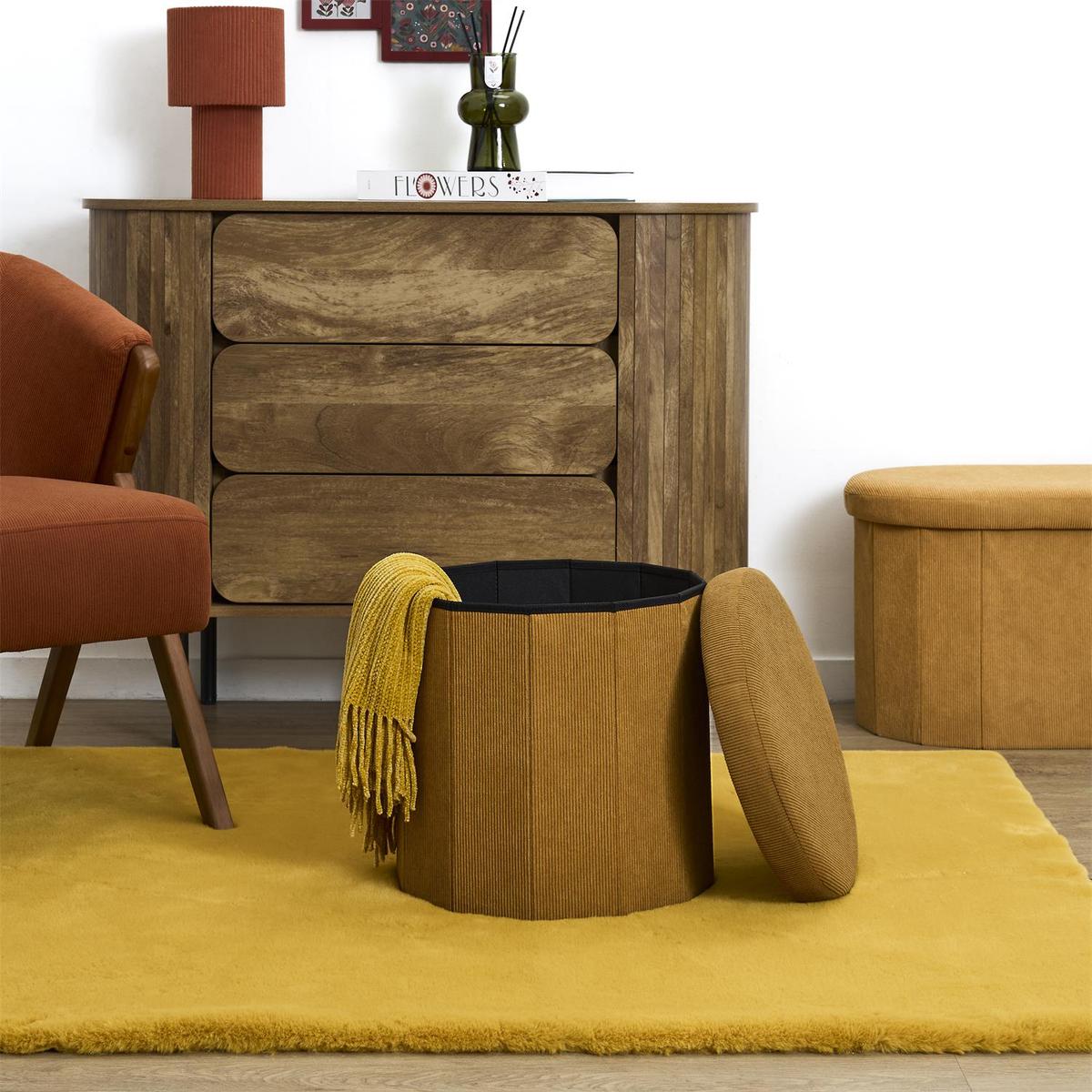 Opbergpouf COLLETE Rond Rib Oker