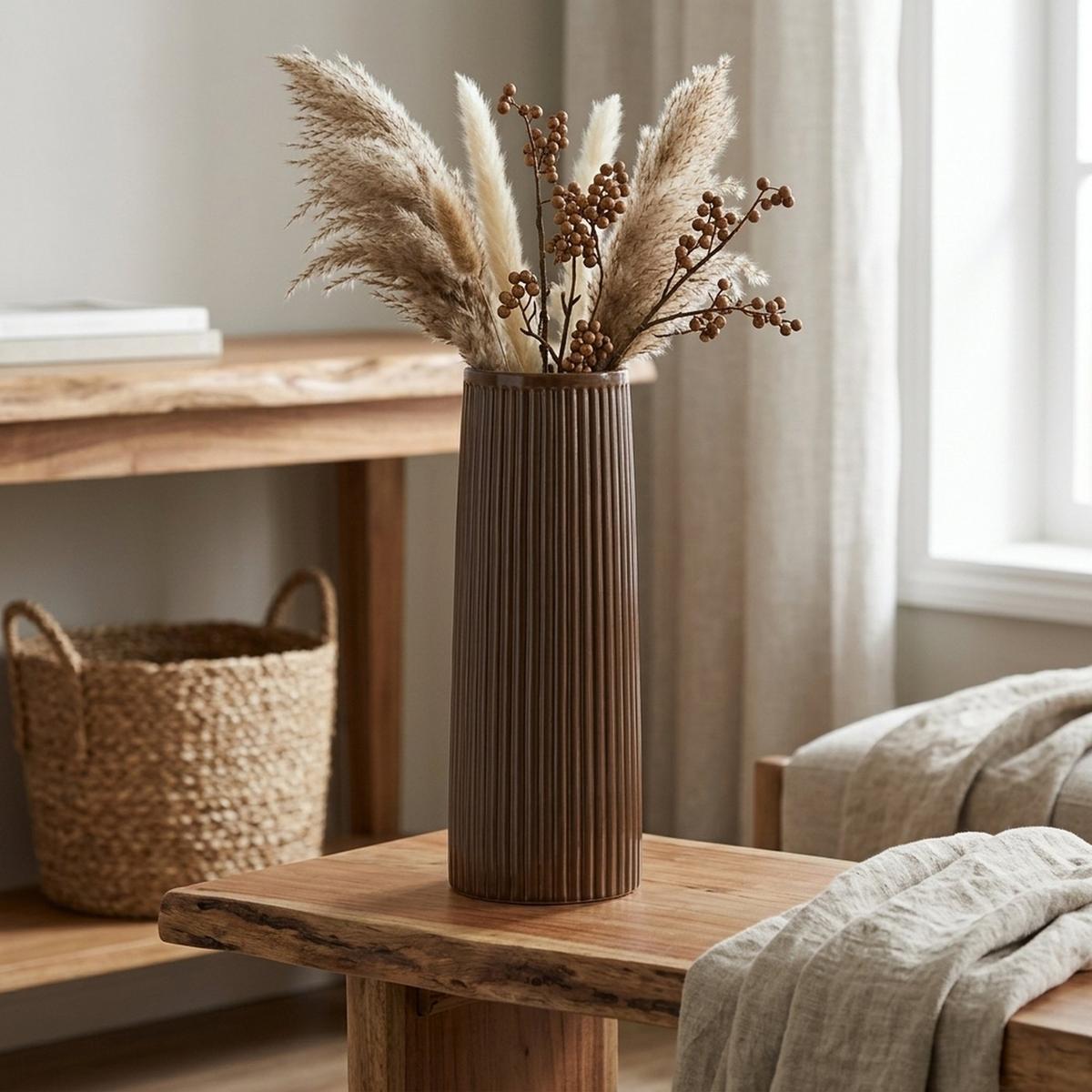 Decovaas MARONA XL Ribbel Keramiek Bruin