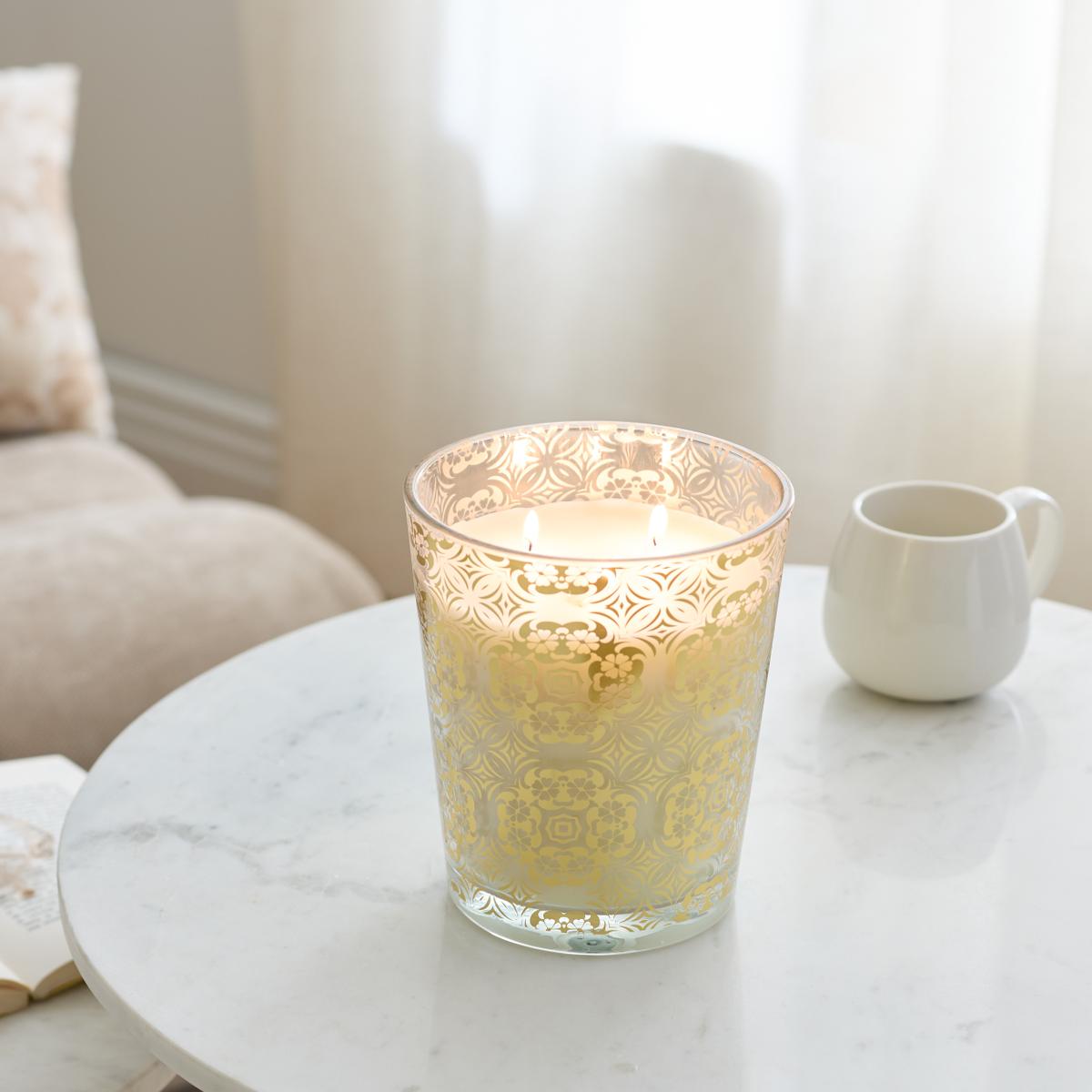 Geurkaars HILLAN 820g Glas Goudmotief