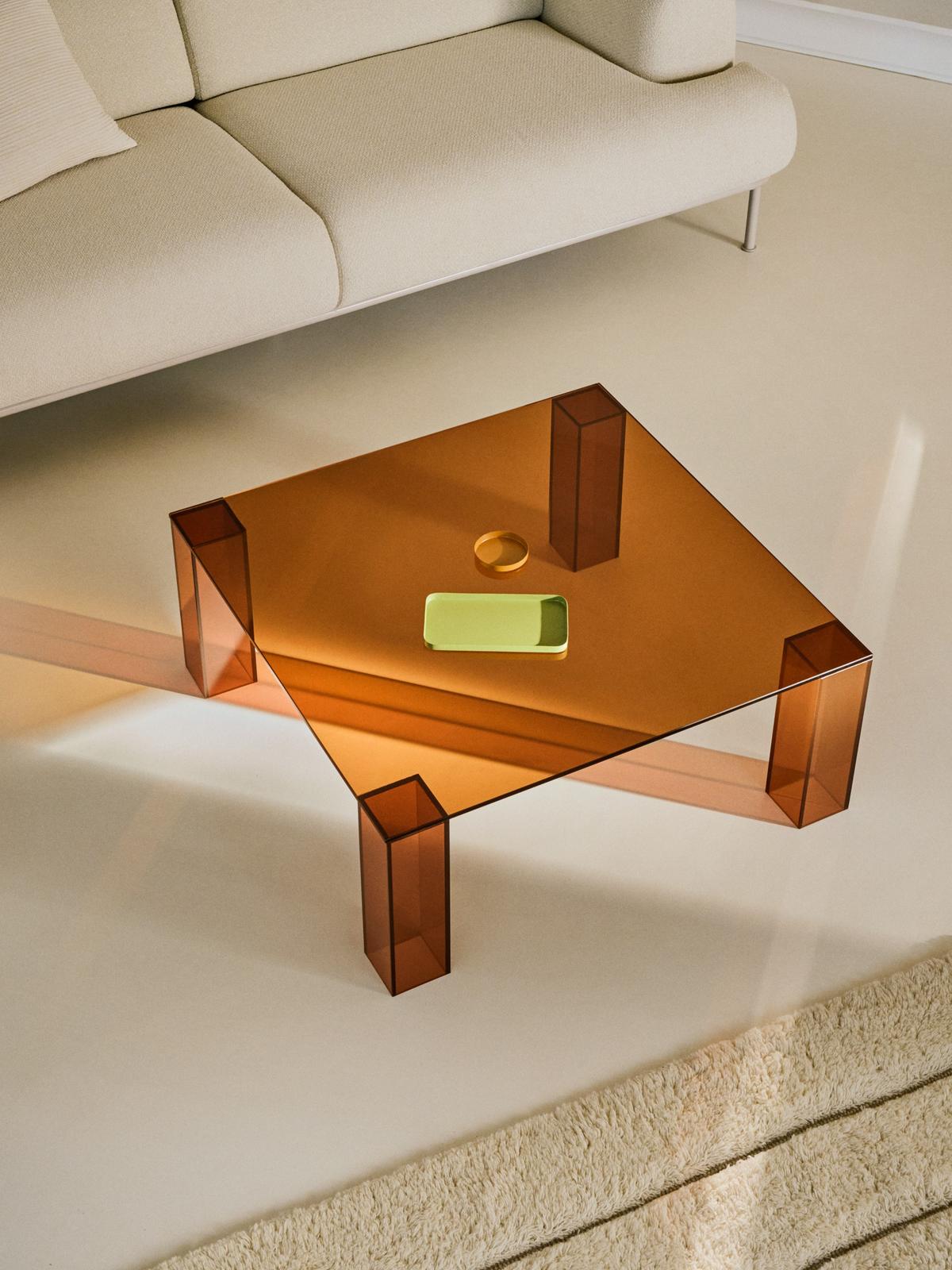 Adularia bijzettafel van bruin gehard glas 85 x 85 cm