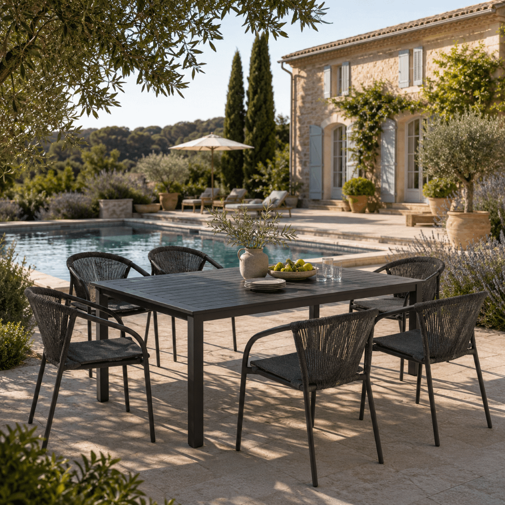 SET: Tuintafel RISERVA 210x100 + 6x armstoel PECORINO