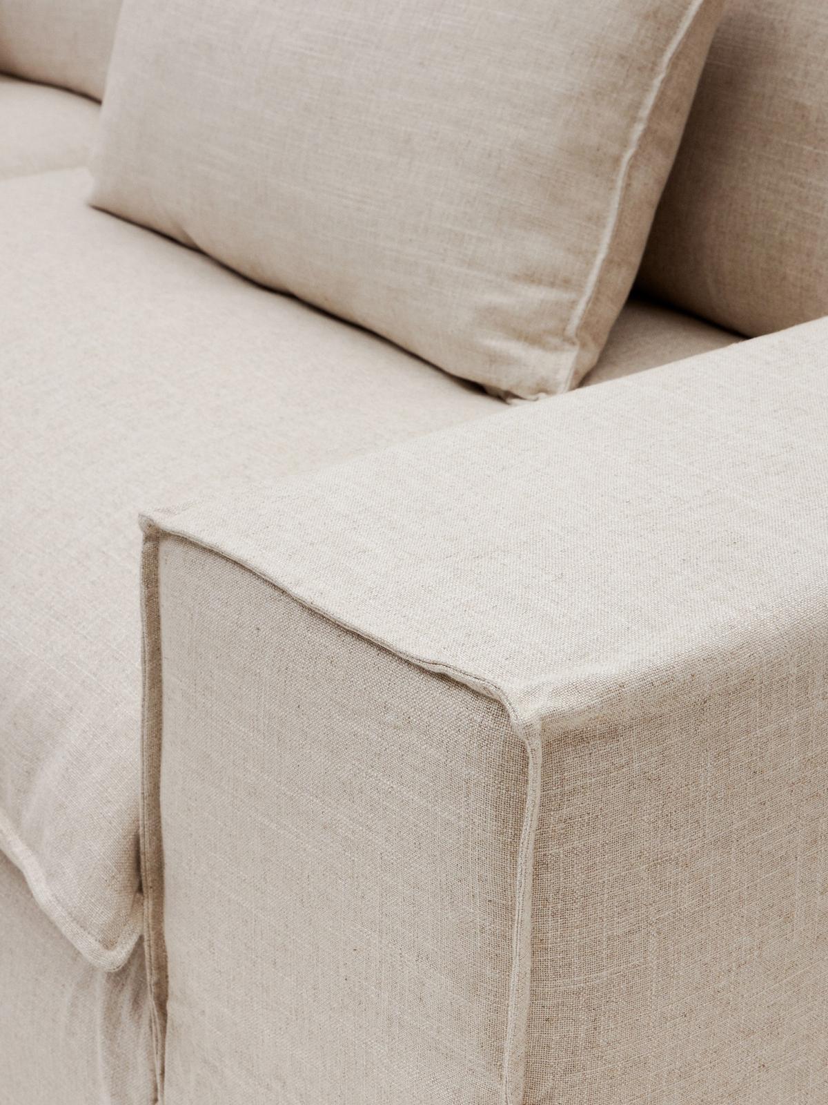 3-zitsbank Anarela met afneembare hoes en beige linnen kussens 280 cm