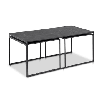Salontafel Set van 3 RADDEL Mel. Marble/Metal Black Salontafel Set van 3 RADDEL Mel. Marble/Metal Black