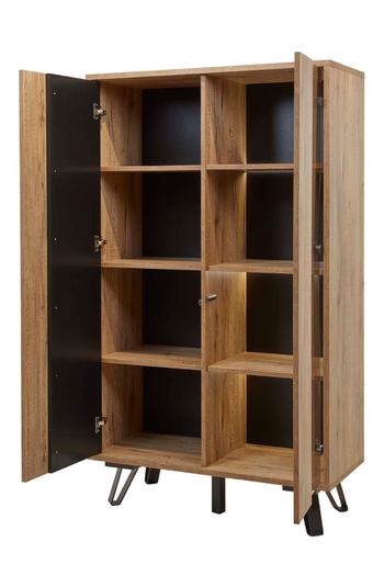 Eetkamer CREW: Dressoir + Glaskast + Tafel 200x100 + 4 stoelen LORRY Zwart Eetkamer CREW: Dressoir + Glaskast + Tafel 200x100 + 4 stoelen LORRY Zwart