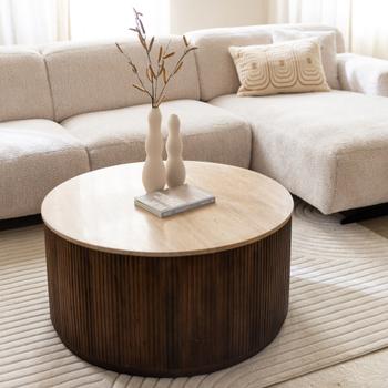 Salontafel MANDALA Ø90 Travertijn/Mango Donkerbruin Salontafel MANDALA Ø90 Travertijn/Mango Donkerbruin