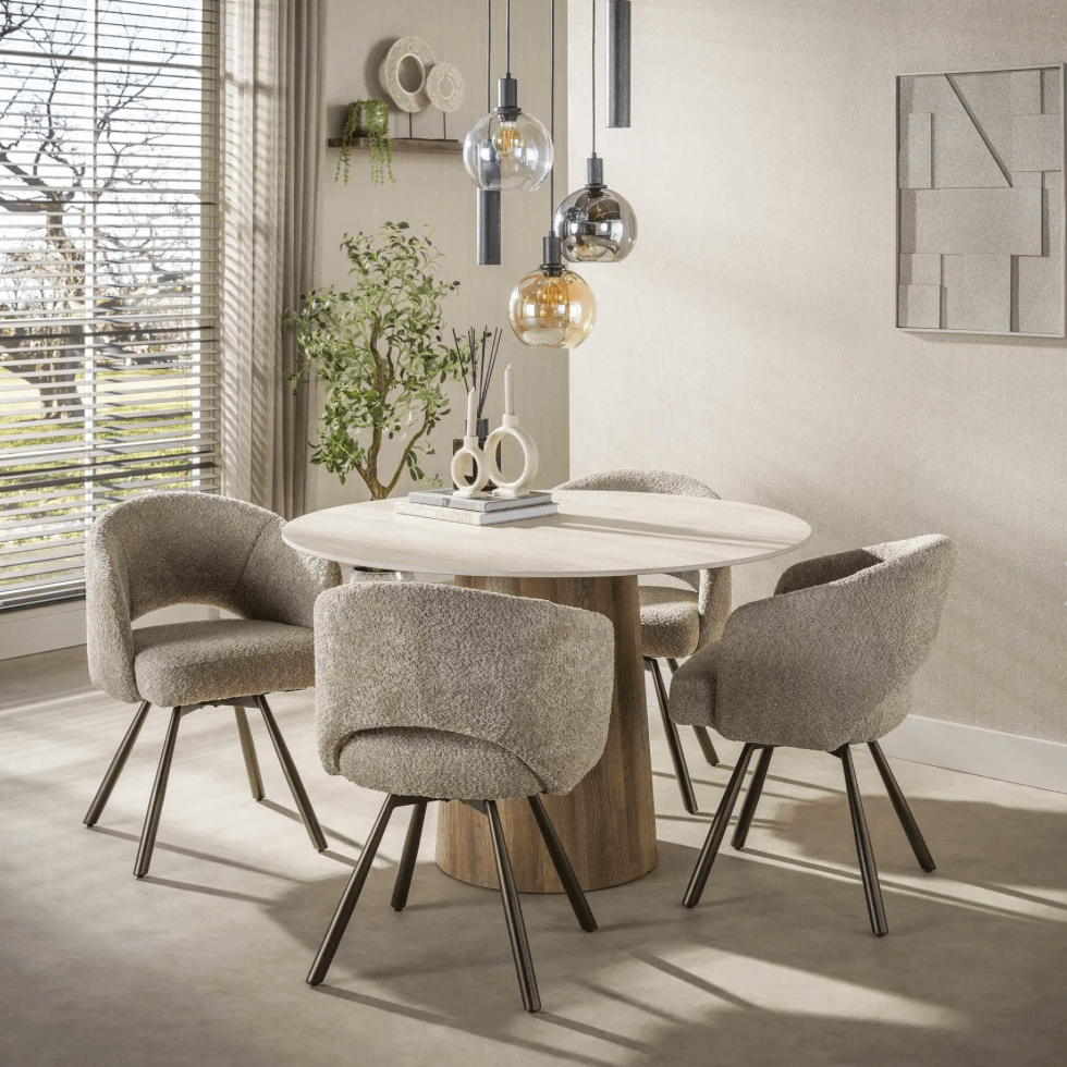 Eettafel RAVIQ Ø120 Keramiek Travertijn