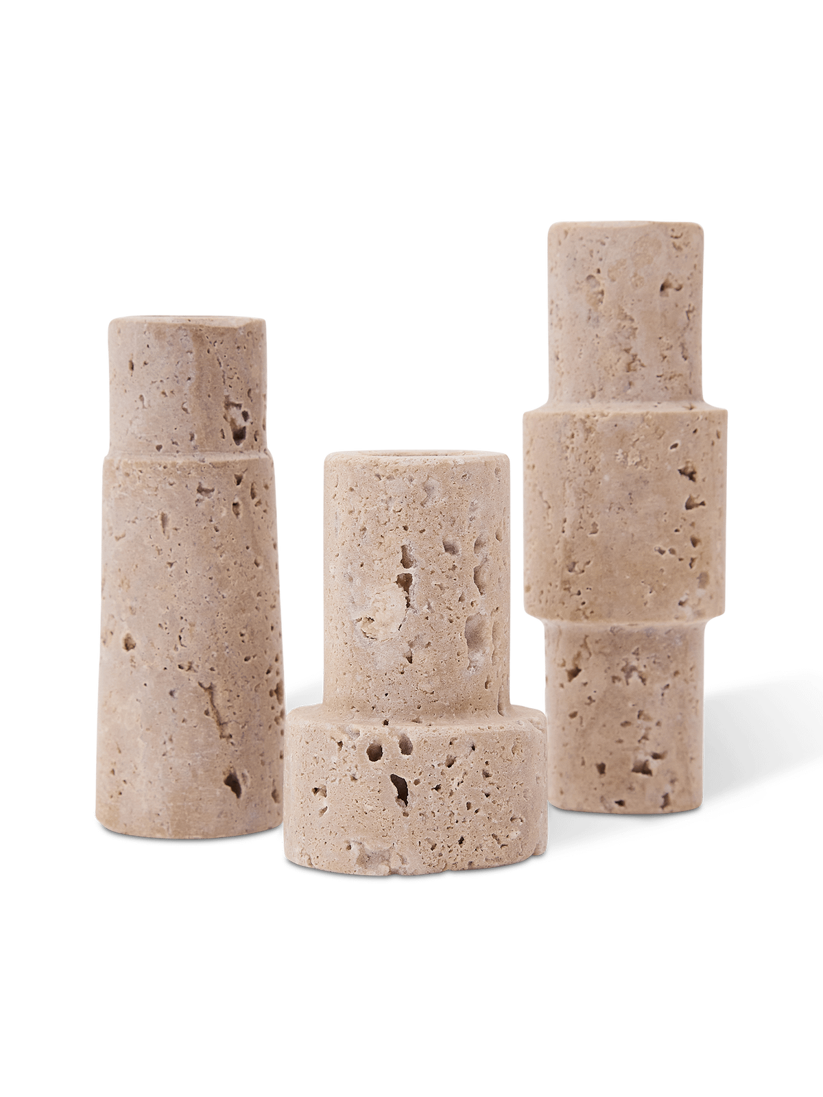 Set van 3 travertijn kandelaars Majid in beige