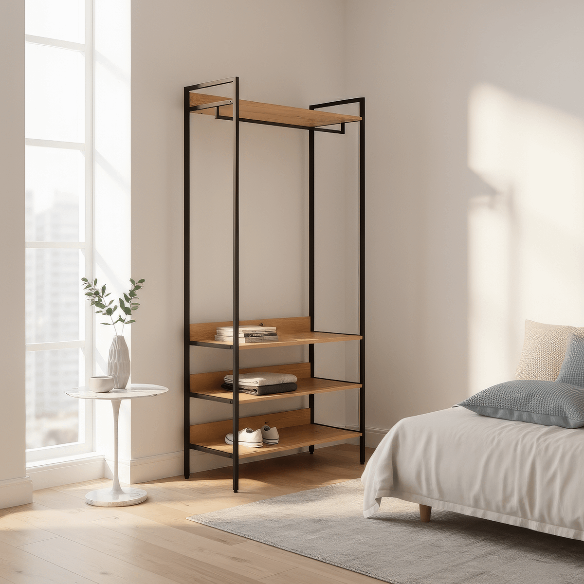 Wandkast LYRA met Roede/3 Leggers Artisan-Zwart B84