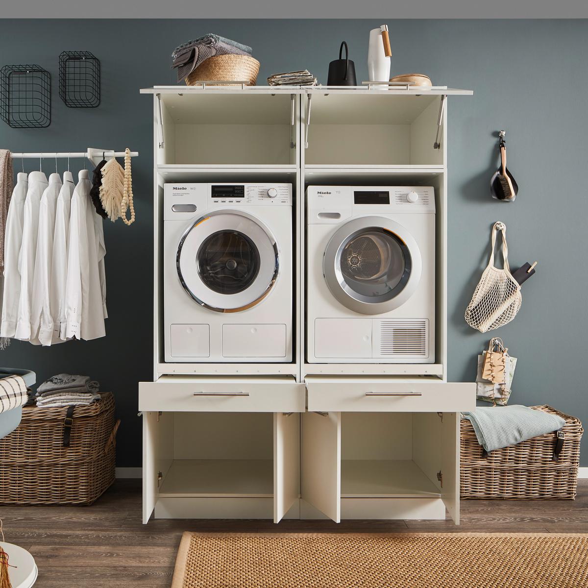 Wasruimteset LAUNDRY: Wasmachinekast laag X2 + Opzetkast breed X2