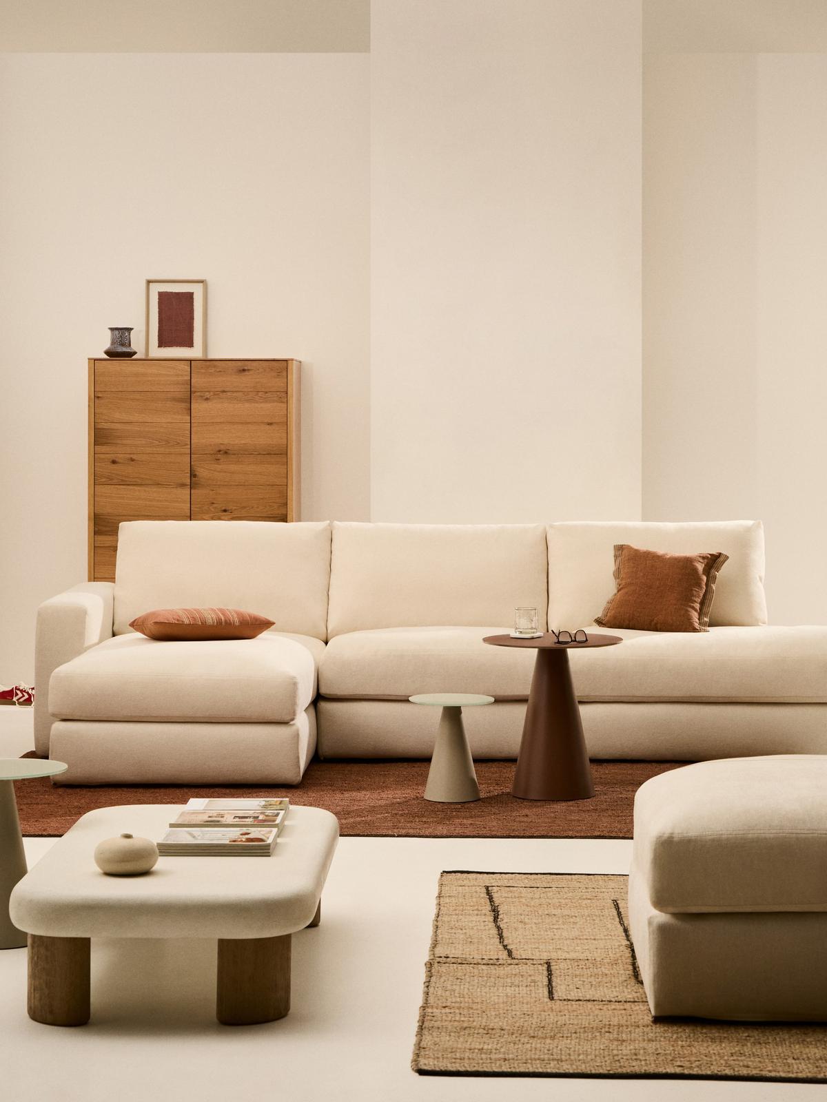 Hoeksalon Alea Beige Chenille Chaise longue links B340 cm