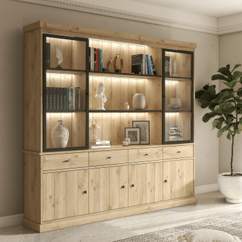 Vitrinekast CASTELLO 2 Glasdeuren / 3 Nissen B240  Lichte Eik Vitrinekast CASTELLO 2 Glasdeuren / 3 Nissen B240  Lichte Eik