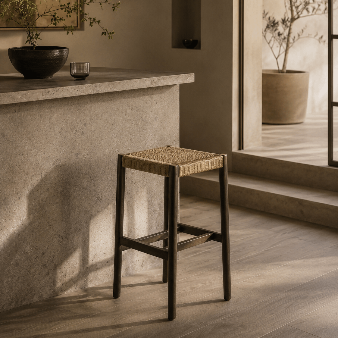 Counterstoel OVAREN Toasted Walnut/Natural Weave