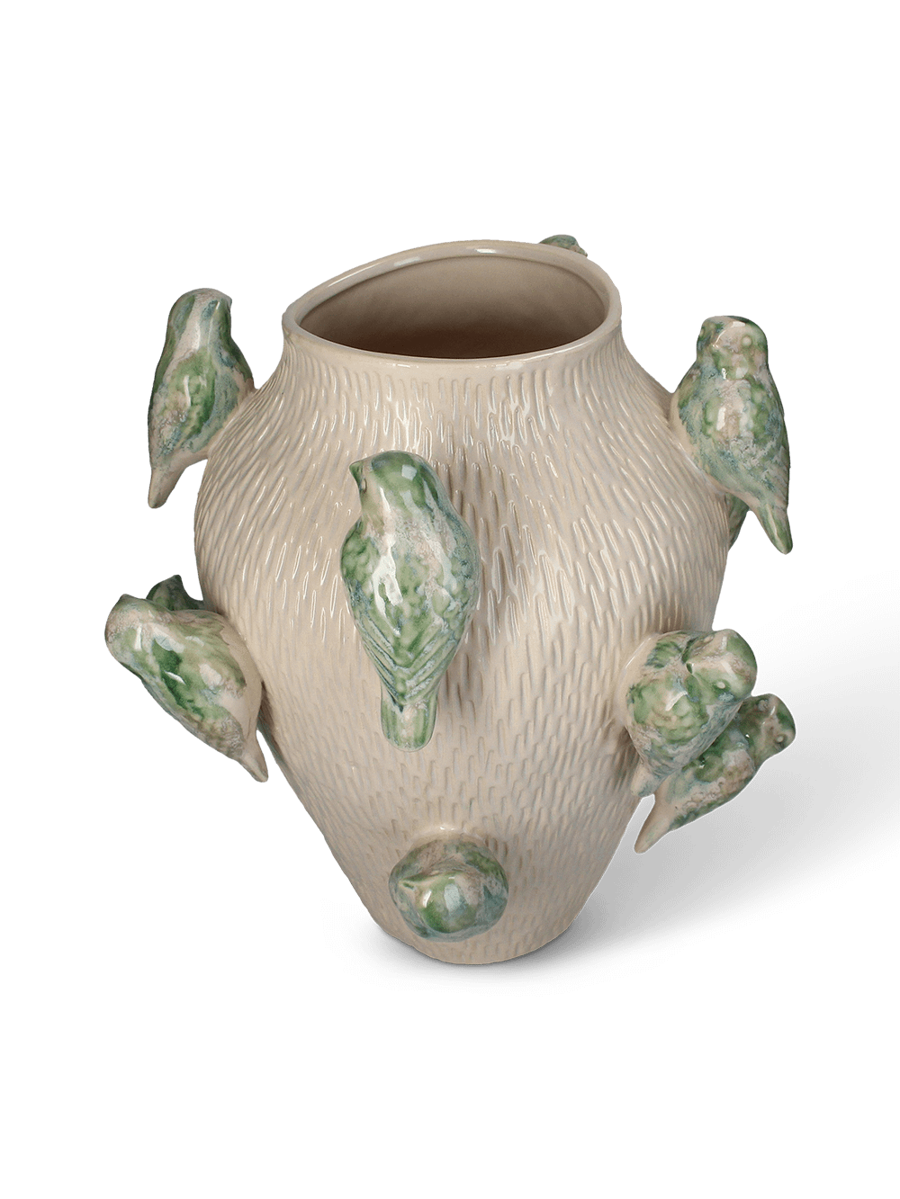 Vaas BENEDEK Vogels Ker. Beige/Groen