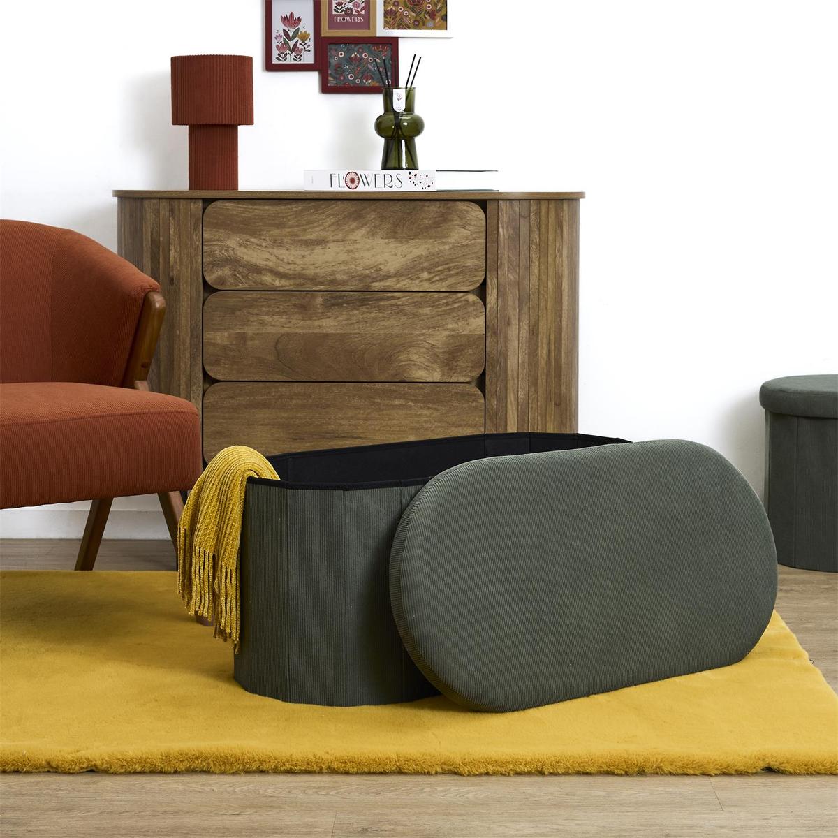 Opbergpouf COLLETE Ovaal Rib Groen