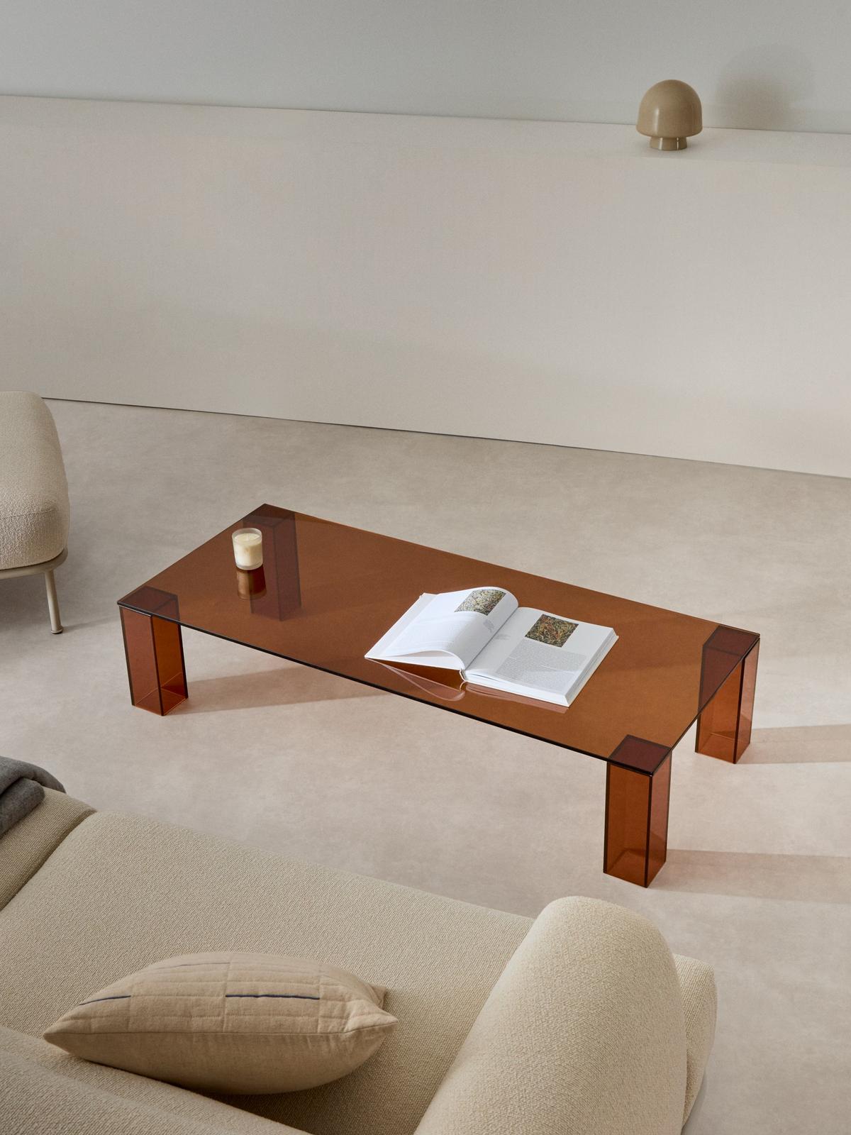 Adularia salontafel van bruin gehard glas 140 x 60 cm