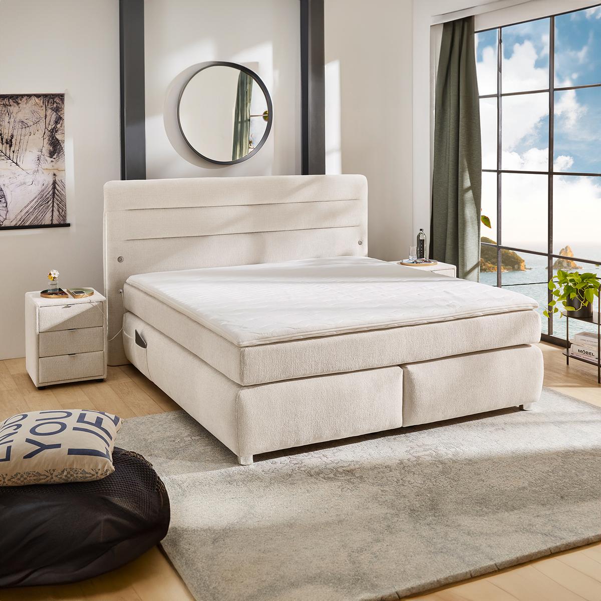Boxspring LELYSTAD Chenille beige 180x200