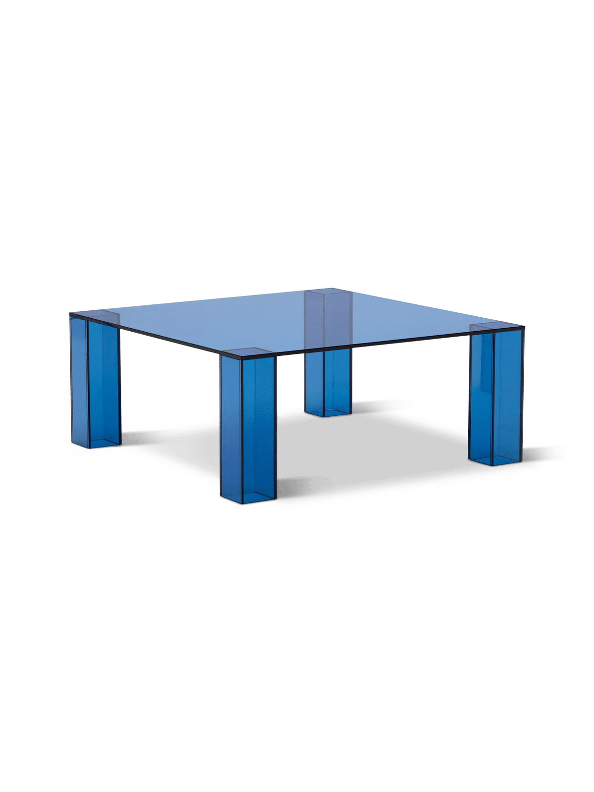 Adularia bijzettafel van blauw gehard glas 85 x 85 cm