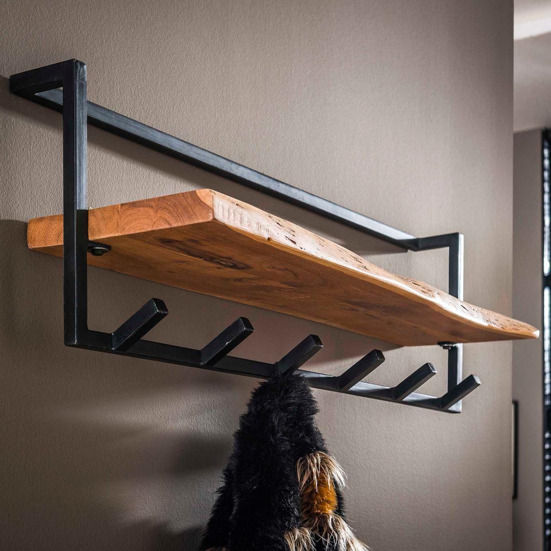 Kapstok 6 haken met plank, massief accacia naturel Kapstok 6 haken met plank, massief accacia naturel
