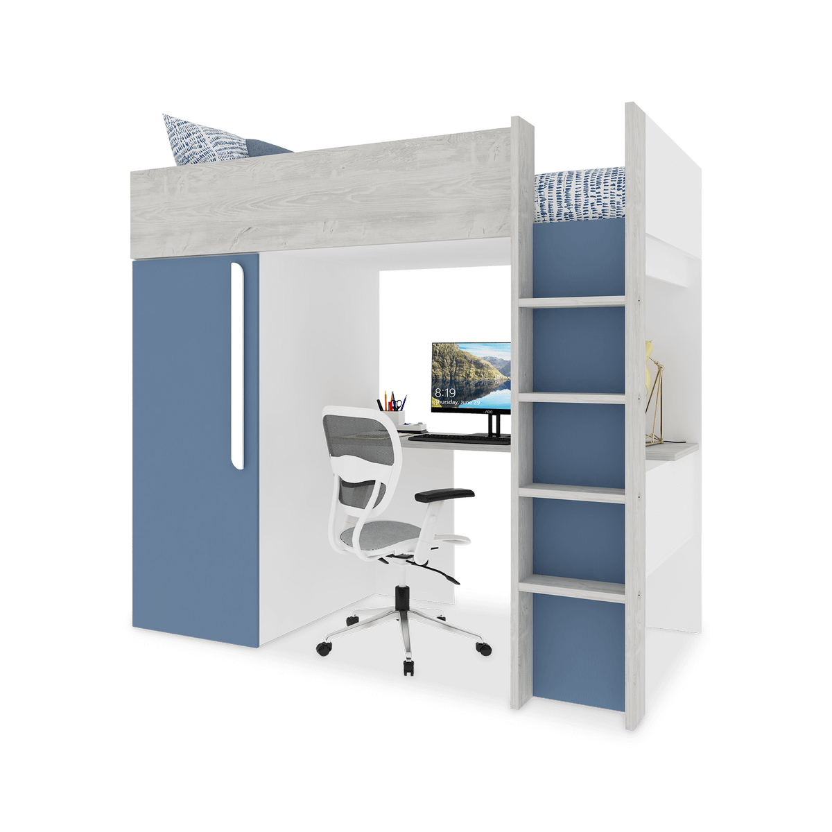 Hoogslaper incl. bureau/kleerkast LEVI Blue