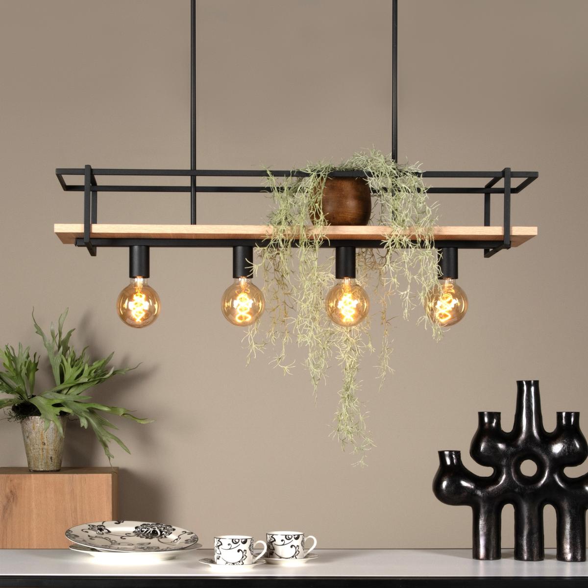 Hanglamp MILONGA Met. Zwart/Hout